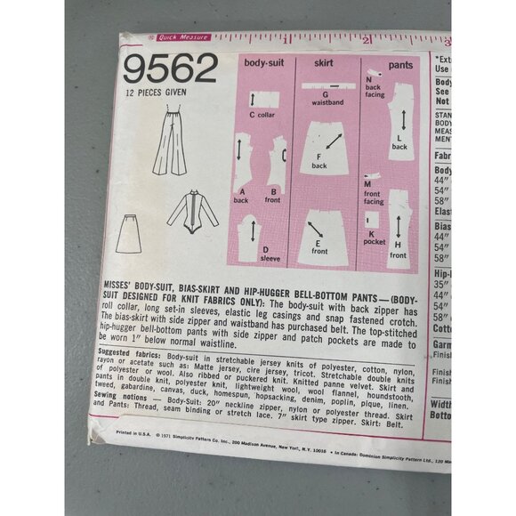 70s Simplicity 9562 Sewing Pattern Size 10 Bodysuit Skirt Hip Hugger Pants CUT - Picture 4 of 6